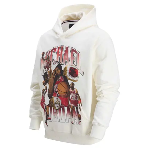 Jordan Flight Fleece Character Pattern Casual Fleece Lined Thermal Hood Sweatshirt Men's Sail White