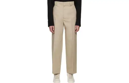 Fear of God SS23 Eternal Series Plain-woven cotton trousers Dusty beige solid color back pocket logo leather patch plain woven casual pants men's taupe