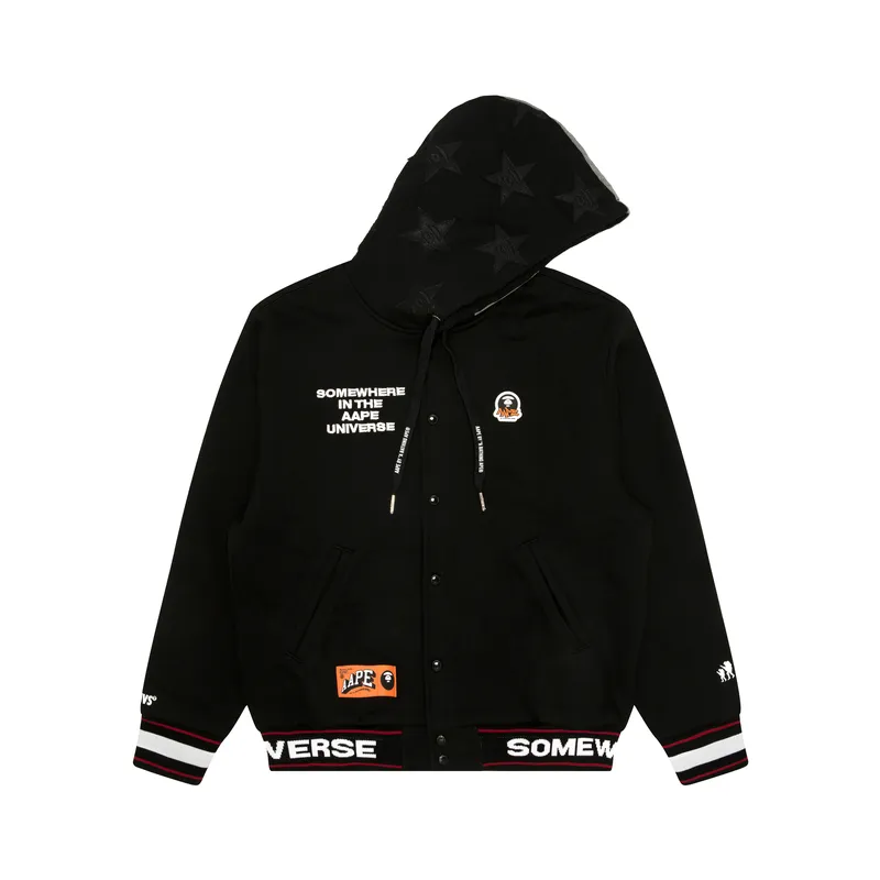Aape Moonface logo hooded varsity jacket