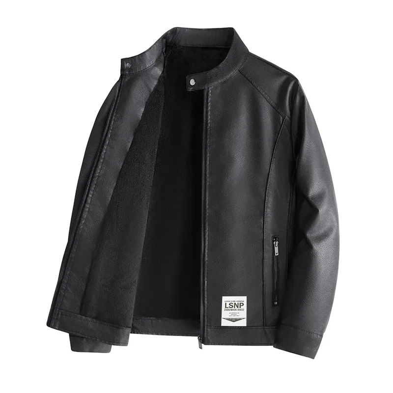 LISENPOK Leather Jackets Unisex Stand Collar Moderate