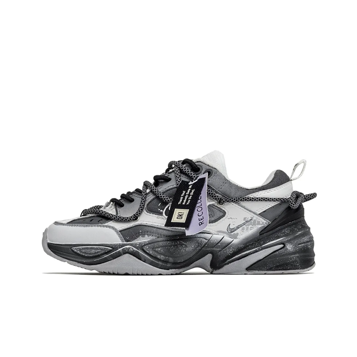 Nike M2K Tekno Chenchen, Snow Trace Cushioning, Wear Resistant Low top Chunky Sneakers Women's Gray Black