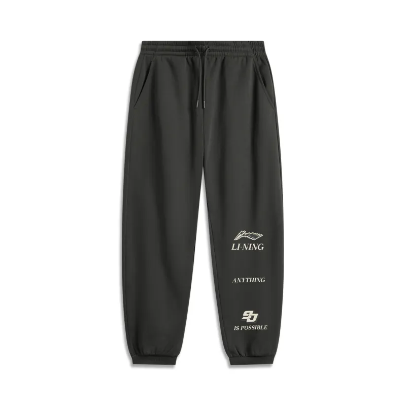 Li Ning Sports Life Collection Casual Loose Fit Fleece Lined Brand Logo Knitted Sweatpants Men's Obsidian Gray