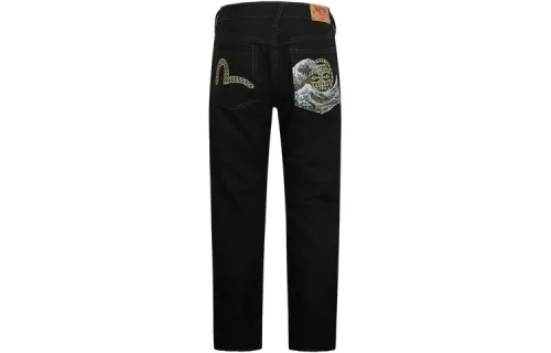 EVISU Casual Pants Men's Black Moderate Straight Fit Pants