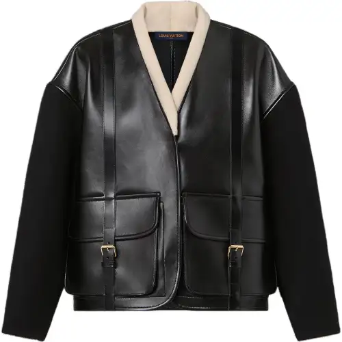 LOUIS VUITTON Leather Jacket Men's Black
