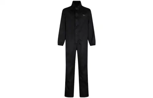 PRADA Jumpsuits Men's Black Stand Collar Moderate