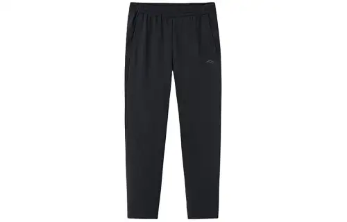 Anta Running Collection Solid Color Mid Rise Thermal Fleece Lined Straight Fit Running Pants Men's Basic Black