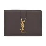 SAINT LAURENT Calfskin Grain Leather Wallet Small Women's Pebble