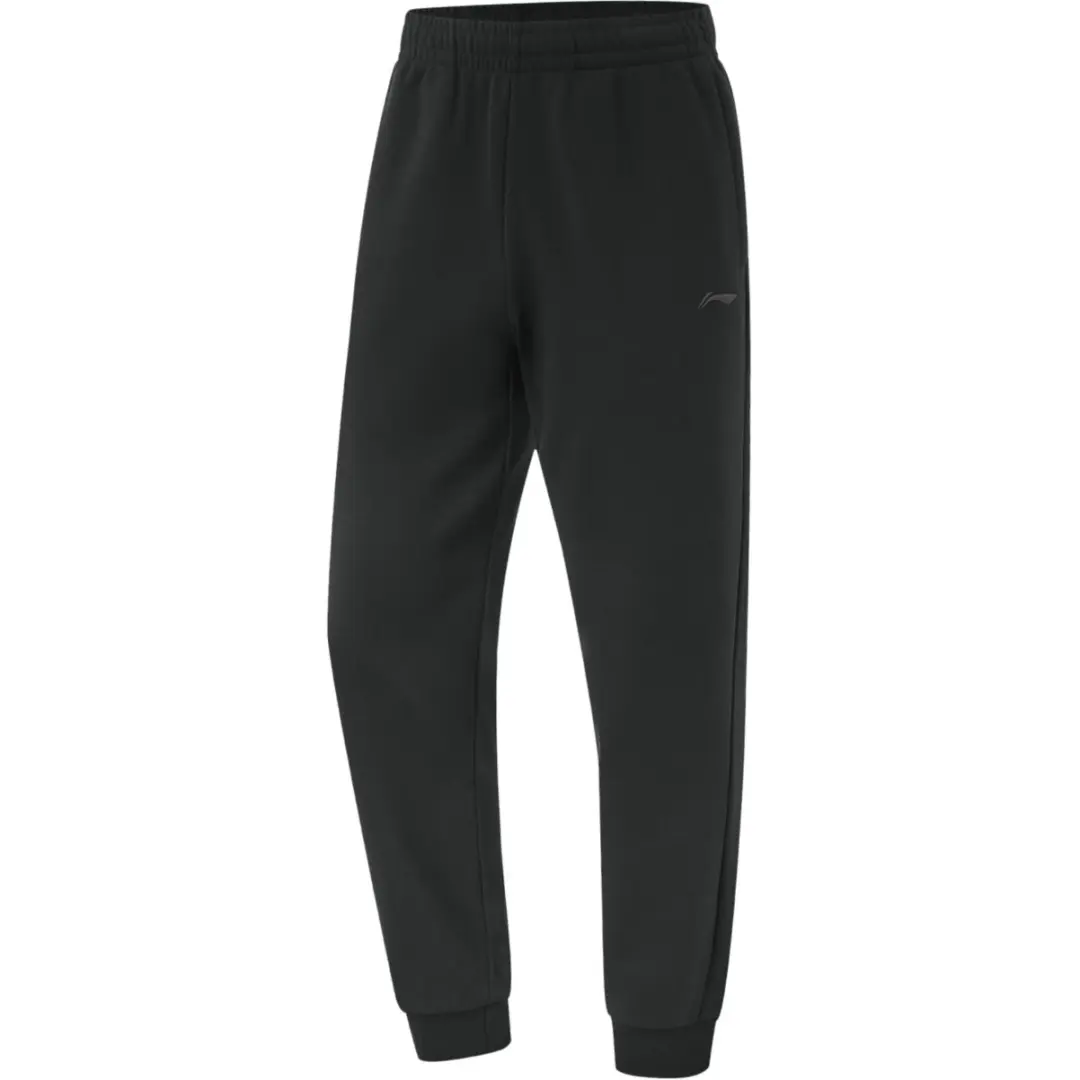Li Ning Fitness Series Minimalist Style Elastic Cuff Mid Rise Thermal Fleece Lined Knitted Sweatpants Men's Black