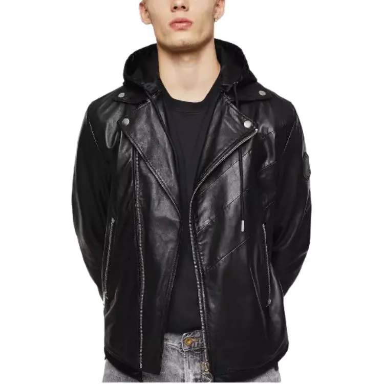 DIESEL Leather Jacket Men's Black