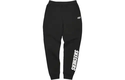 Skechers Letter Logo Print Loose Fit Elastic Cuff Thickened And Fleece Lined Knitted Sweatpants Men's Carbon Black