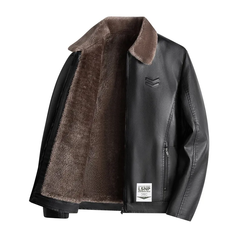 LISENPOK Leather Jackets Unisex Fur Collar Moderate