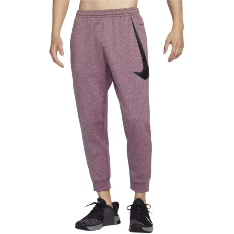 Nike Therma FIT Lace Up Fashion Versatile Fleece Lined Knitted Sweatpants Men's Bright Burgundy Red