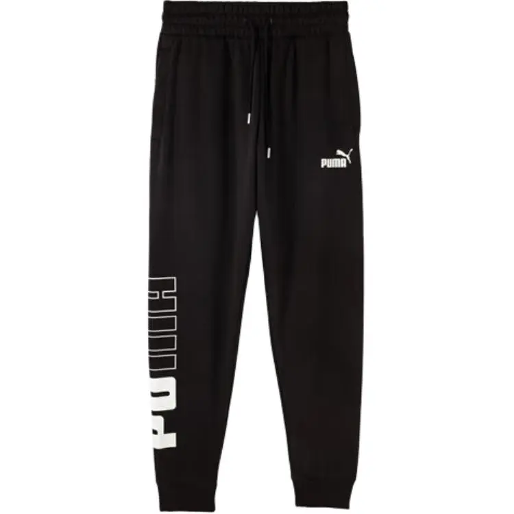 PUMA POWER Letter Casual Print Drawstring Fleece Lined Elastic Cuff Knitted Sweatpants Men's Black