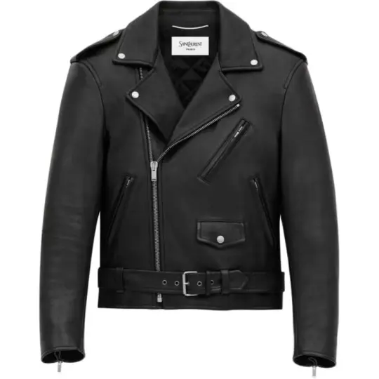 Saint Laurent Zip Detailed Belted Biker Jacket