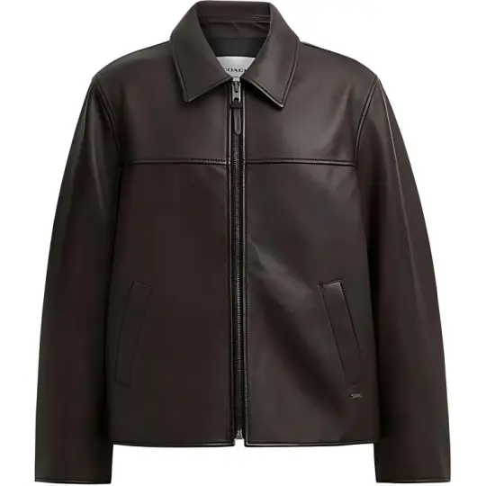 COACH SS24 Leather Jacket Men's Red Coffee