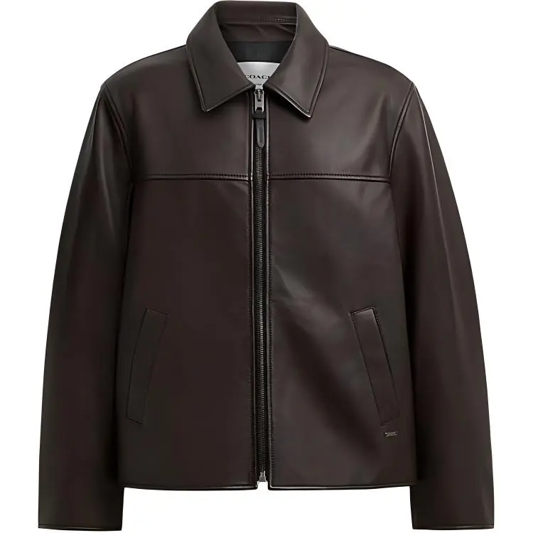 COACH SS24 Leather Jacket Men's Red Coffee