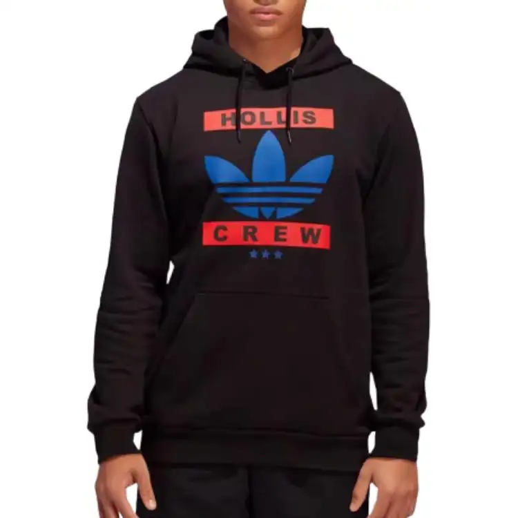 Adidas Originals RUN DMC Fleece Lined Thermal Hooded Pullover Long Sleeved Sweatshirt Men's Black