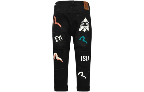 Evisu logo-patch cropped jeans