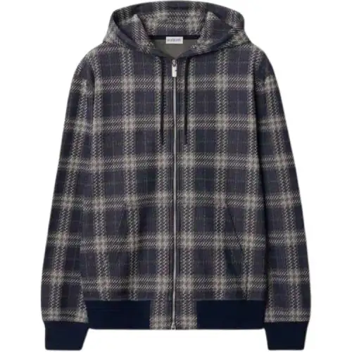 Burberry Checked Zipped Drawstring Hoodie