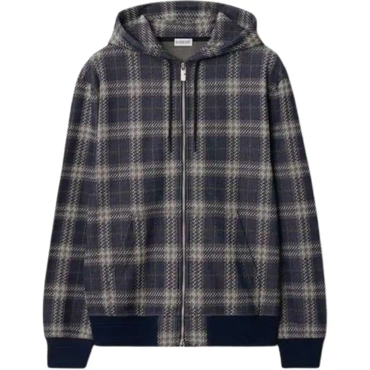Burberry Checked Zipped Drawstring Hoodie