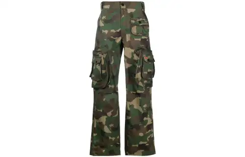 HERON PRESTON Camouflage green trousers, loose fit