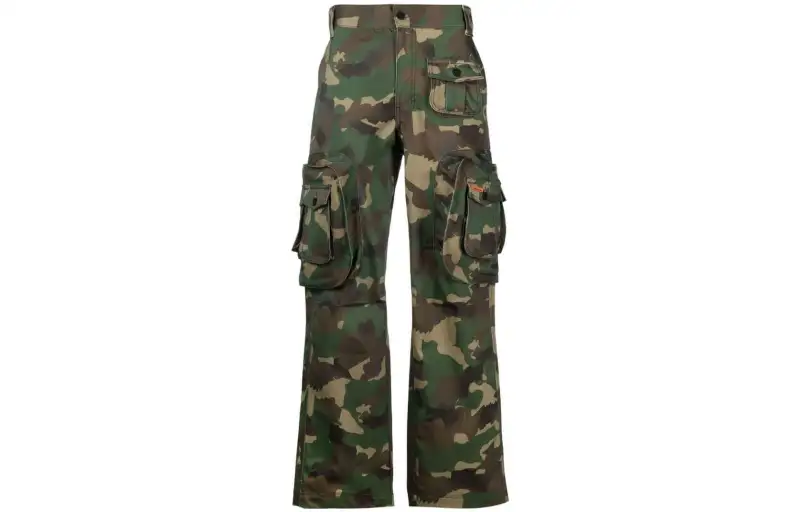 HERON PRESTON Camouflage green trousers, loose fit