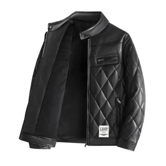 LISENPOK Leather Jackets Unisex Stand Collar Thickened