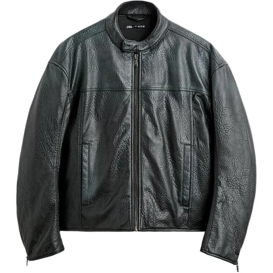 ZARA Leather Jackets Men's Blue Moderate