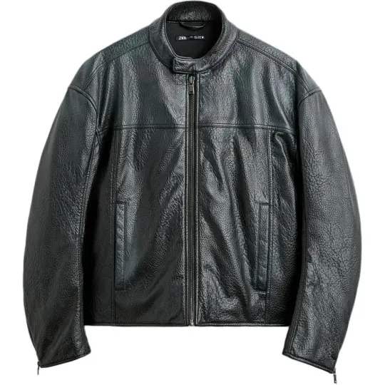 ZARA Leather Jackets Men's Blue Moderate