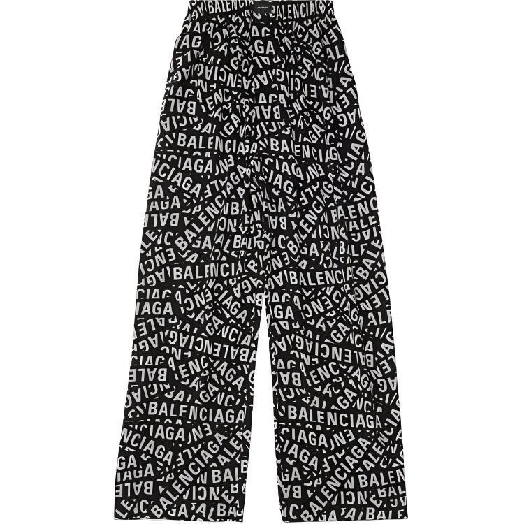 Balenciaga All Over Logo Printed Wide Leg Trousers