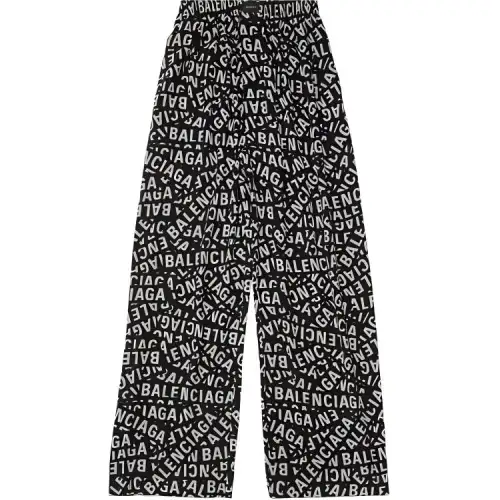 Balenciaga All Over Logo Printed Wide Leg Trousers