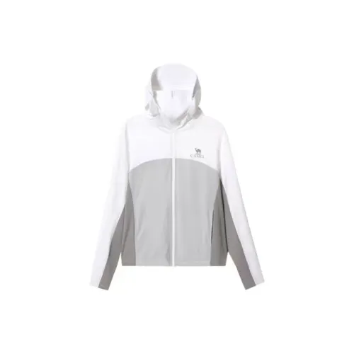 CAMEL Camel Spring and Summer Urban Outdoor Series Ice-like sunshade hooded zippered long-sleeved sun protection clothing, same style for men and women, jade white/circulation gray/glacier gray