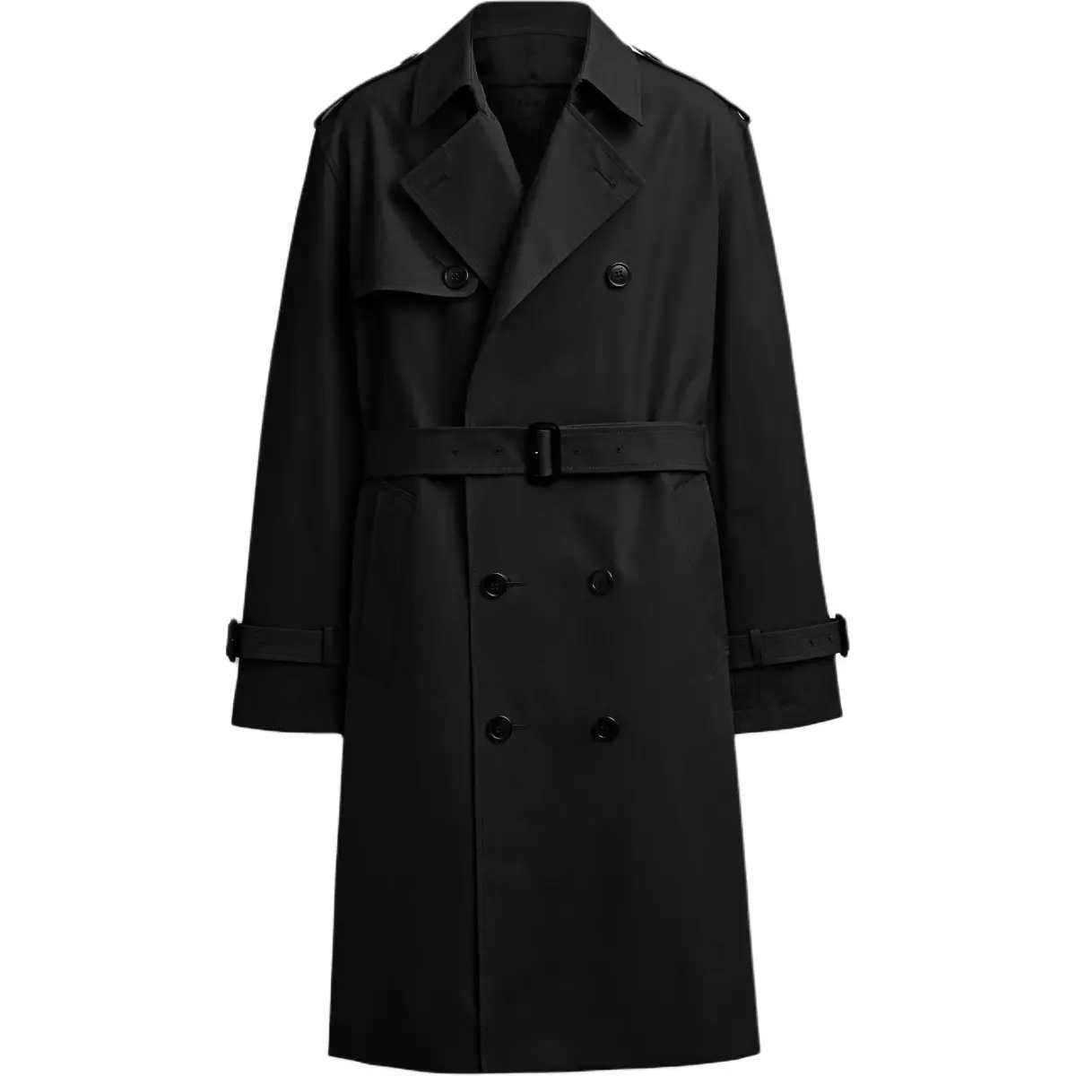 COACH Trench Coats Men's Black Lapel Moderate Nipped-in Waist