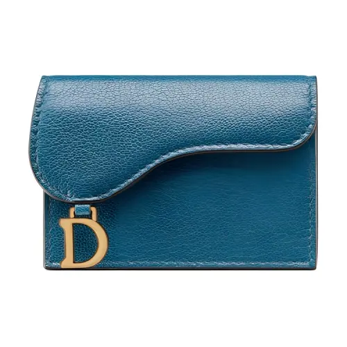 DIOR Saddle Goatskin Wallet, Card Holder Women's Steel Blue