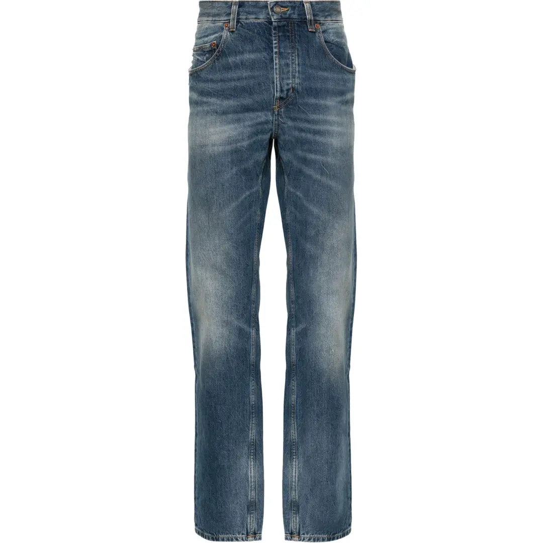 SAINT LAURENT Logo Patch Straight Leg Jeans