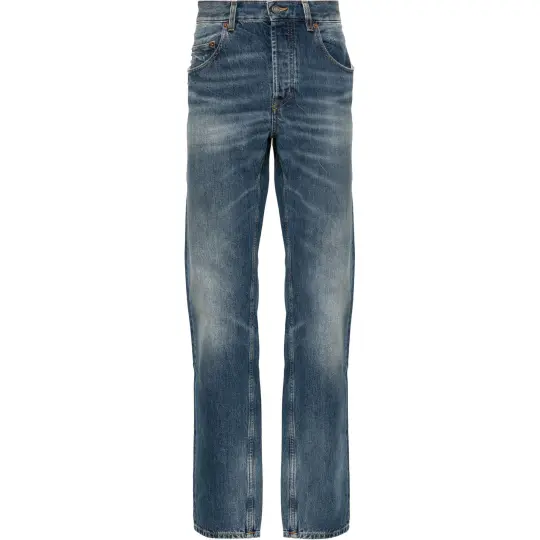 SAINT LAURENT Logo Patch Straight Leg Jeans
