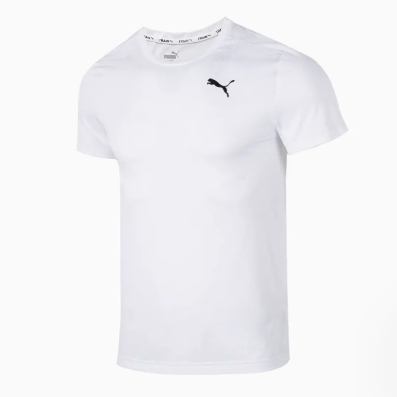 PUMA T-Shirts Men's White Crew Neck Moderate Straight Fit