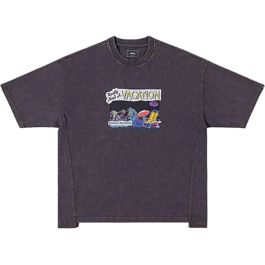 Vans T-Shirts Unisex Gray Black Crew Neck Moderate Straight Fit