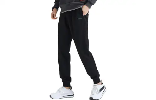 Li Ning Solid Color Casual Fleece Lined Elastic Cuff Knitted Sweatpants Men's Black