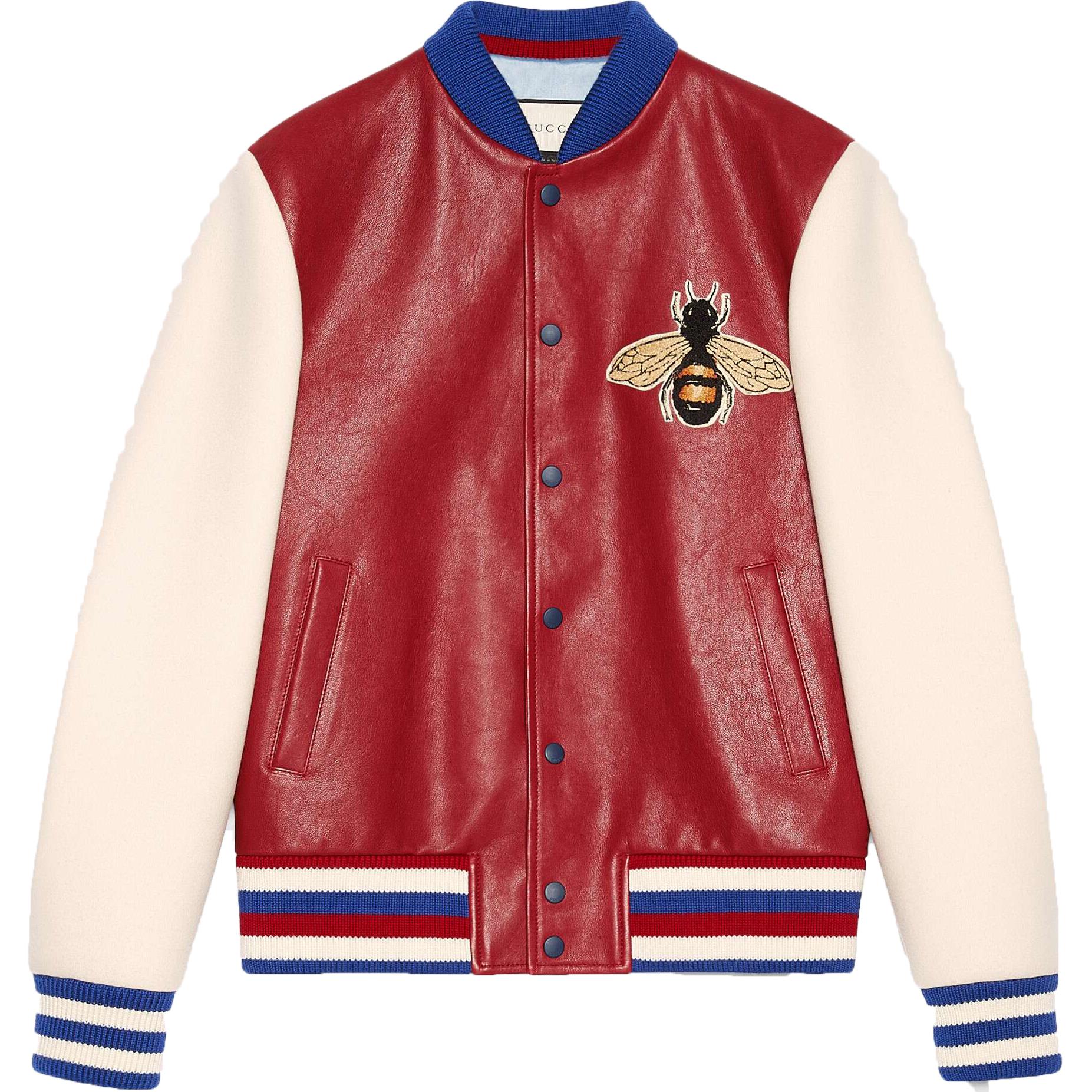 GUCCI Leather Jackets Men's Red Baseball Collar Moderate