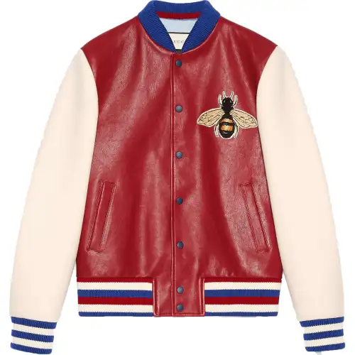 GUCCI Leather Jackets Men's Red Baseball Collar Moderate