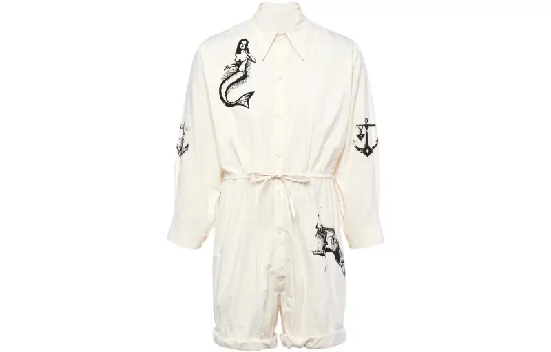 PRADA Jumpsuits Men's White Lapel Moderate Straight Fit Pants