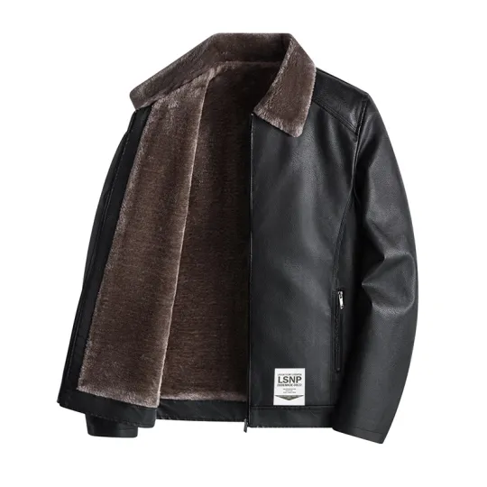 LISENPOK Leather Jackets Unisex Lapel Thickened And Fleece Lined
