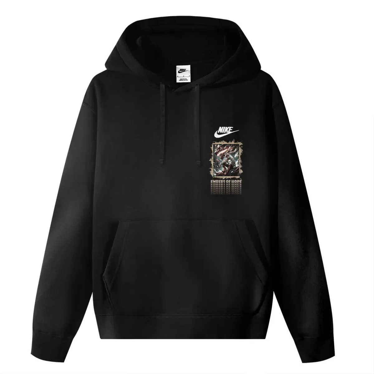 Nike Sportswear Club Fleece Faux Linen Guardian Dragon Spirit Fleece Lined Hooded Long Sleeved Sweatshirt Unisex Black
