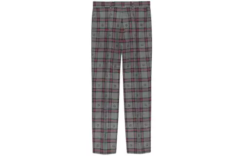 GUCCI G Plaid Wool Pants Suit Pants Men's Gray Blue