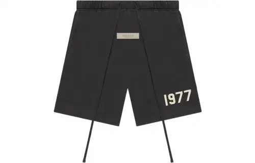 Fear of God Essentials 1977 Series SS22 Shorts Iron Digital Flocking Logo Tie Sports American Heavy Casual Shorts Men's Black Iron