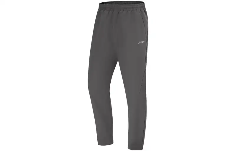 Li Ning Fitness Series Solid Color Logo Label Casual Versatile Fleece Lined Mid Rise Straight Fit Casual Pants Men's