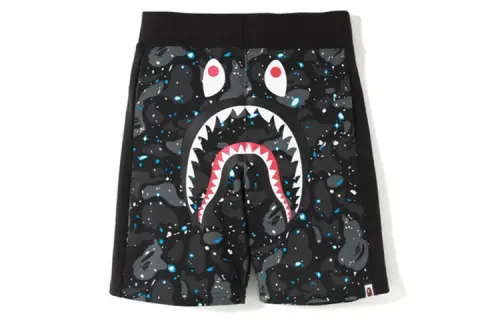 A BATHING APE Space Camo Shark Sweat Shorts Shark series starry sky luminous camouflage casual shorts men's black
