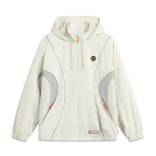 LiNing Li Ning Basketball Series Spliced Letter Zipper Hooded Breathable and Versatile Sports Windbreaker Men's Clam Pink Gray