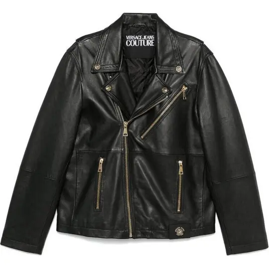 VERSACE JEANS COUTURE Leather Jacket Men's Black